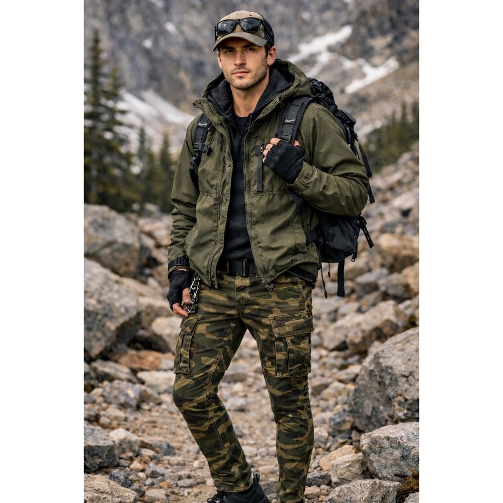 NOVA MEN Camouflage Cargo Pants Zippers Slim Fit Size 30